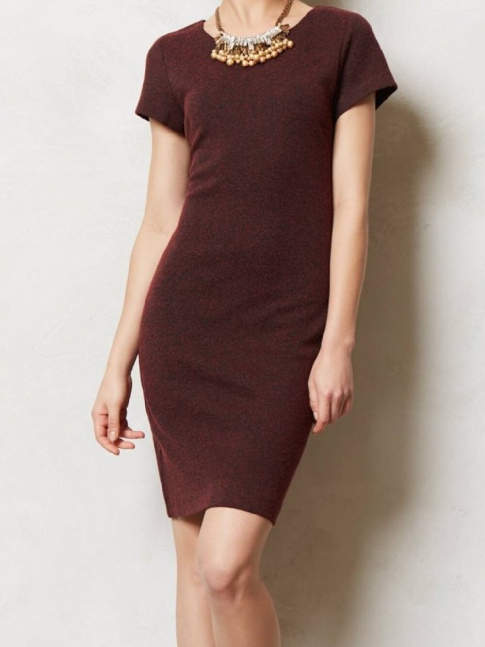 Ganni Burgundy Sheath Knit Marled Emmeline Dress